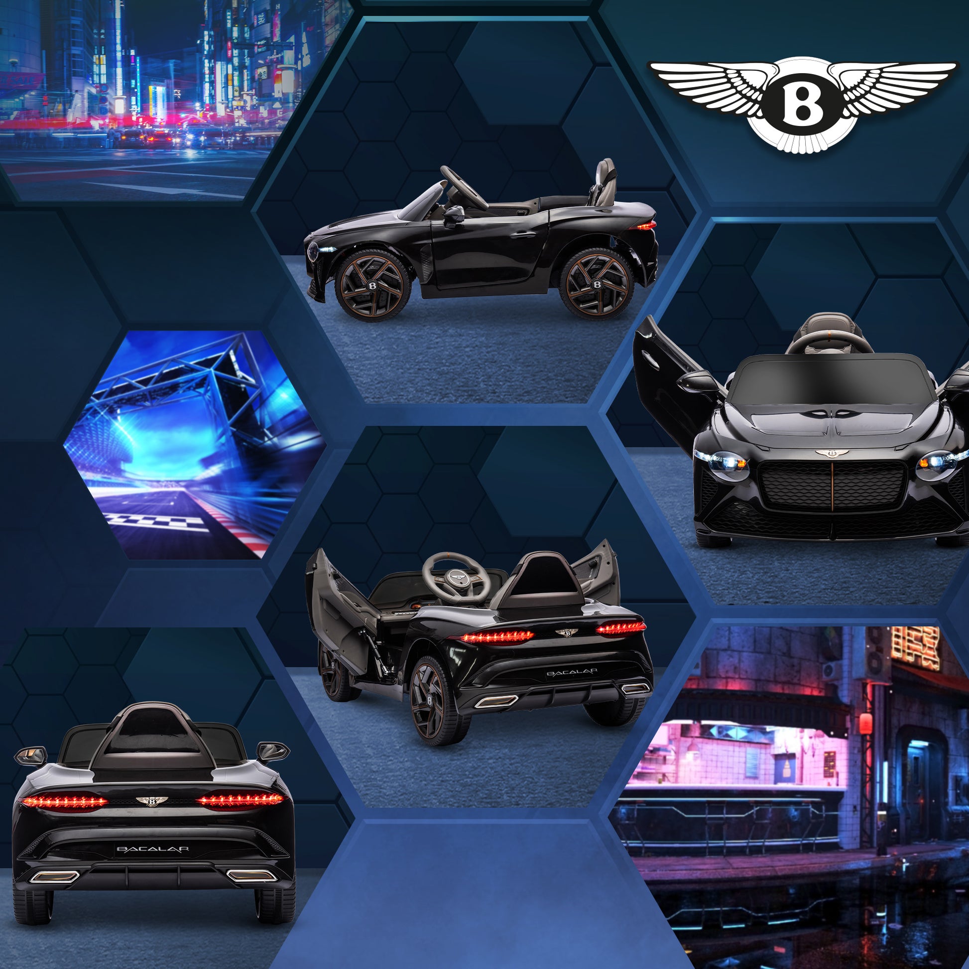 Aosom Bentley Bacalar Licensed Kids Ride On Car With Butterfly Doors, 12V Electric Car For Kids With Remote Control, Suspension System, Horn, Music, Lights, Black Black Steel