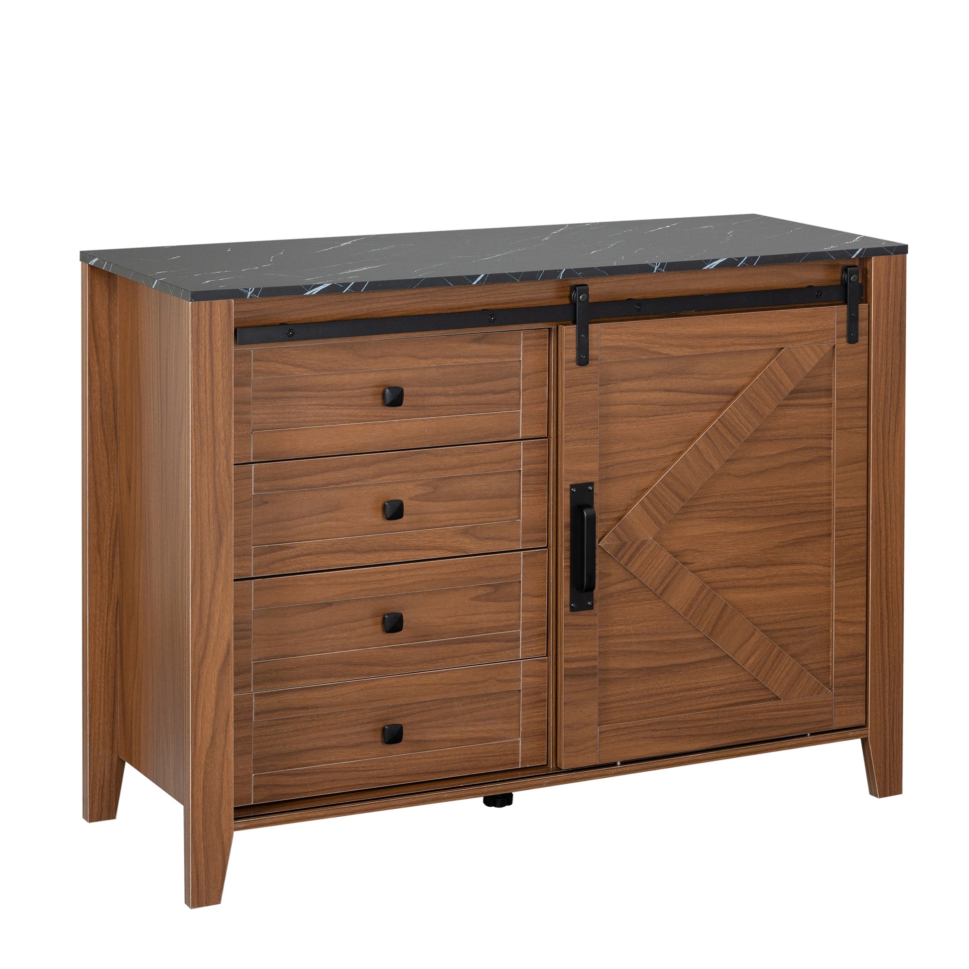 Drawer Dresser Cabinet,Sideboard,Bar Cabinet,Buffet Server Console,Table Storge Cabinets,Slide The Barn Door,Four Drawers,Metal Handle,For Dining Room,Living Room,Bedroom,Kitchen Hallway,Brown Black 3 4 Drawers Barn Door Brown Black Sliding Doors Primary