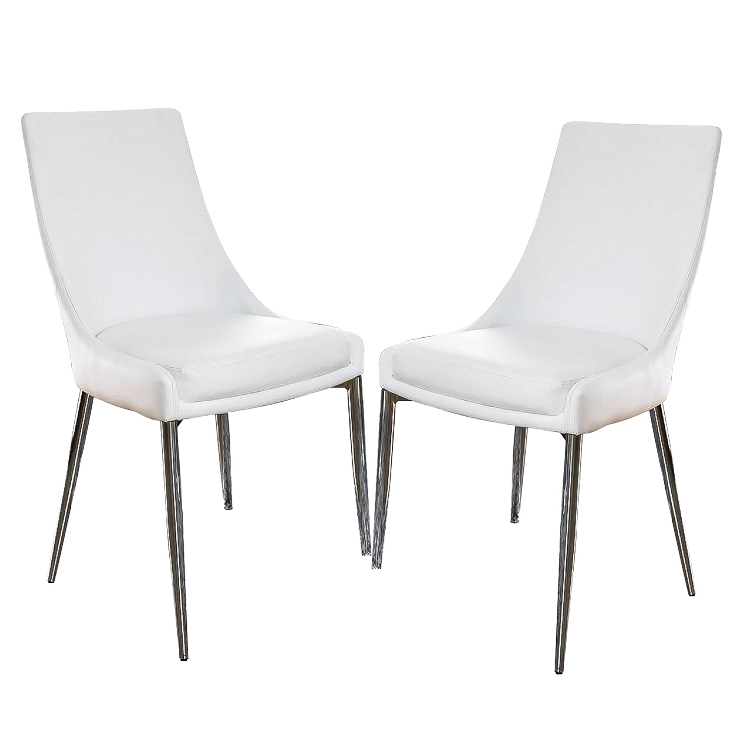 Set Of 2Dining Chairs In Sliver And White Solid White Dining Room Dining Chairs Faux Leather