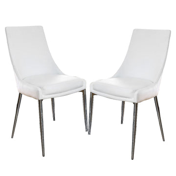 Set Of 2Dining Chairs In Sliver And White Solid White Dining Room Dining Chairs Faux Leather