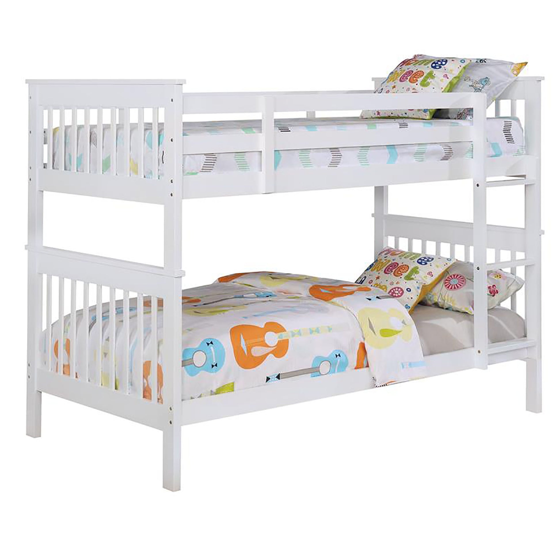 White Slatted Headboard Twin Twin Bunk Bed Twin White Wood White Bedroom Transitional Pine Kids Wood