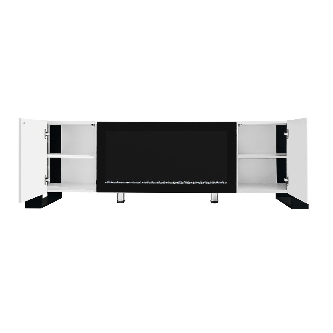 Modern Tv Stand With 34.2" Non Heating Electric Fireplace, High Gloss Entertainment Center With 2 Cabinets, Media Console For Tvs Up To 78", White White Primary Living Space 70 79 Inches 70 79 Inches Modern Mdf