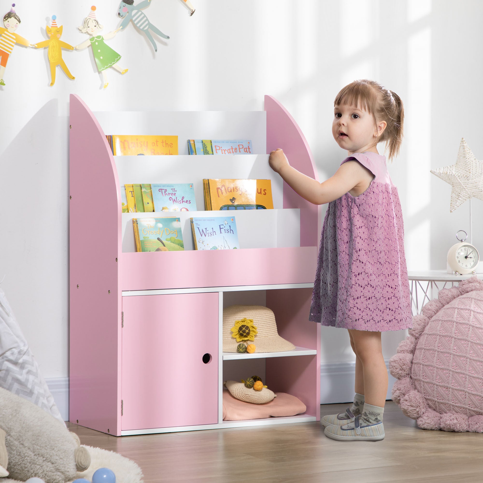 Qaba Bookshelf, Multi Purpose Kids Toy Storage pink-mdf