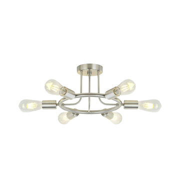 6 Light Modern Sputnik Lights Semi Flush Mount Ceiling Light Brushed Nickel Finished Brushed Nickel Metal