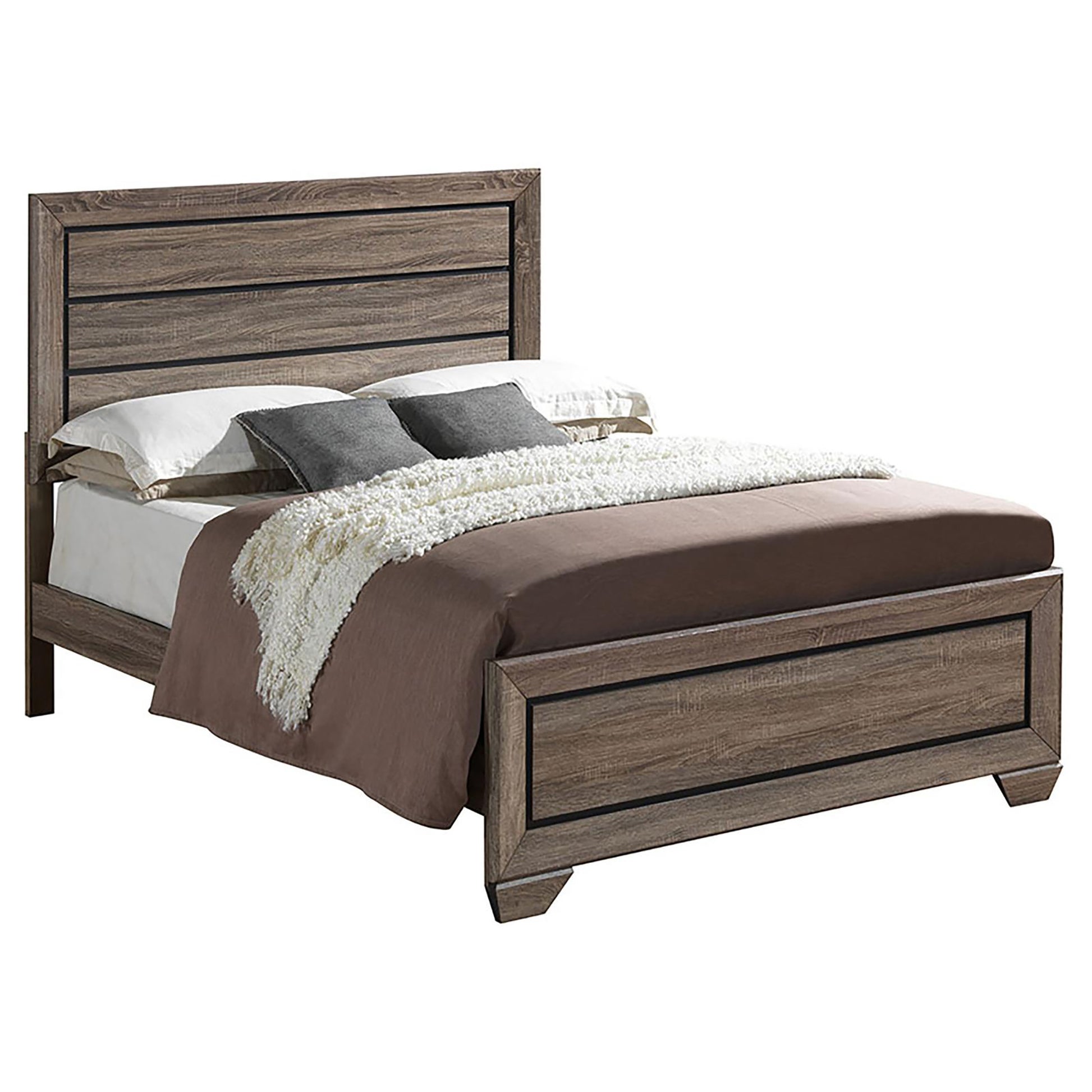 Washed Taupe Queen Panel Bed Box Spring Required Queen Brown Wood Bedroom Transitional Rubberwood Panel Wood