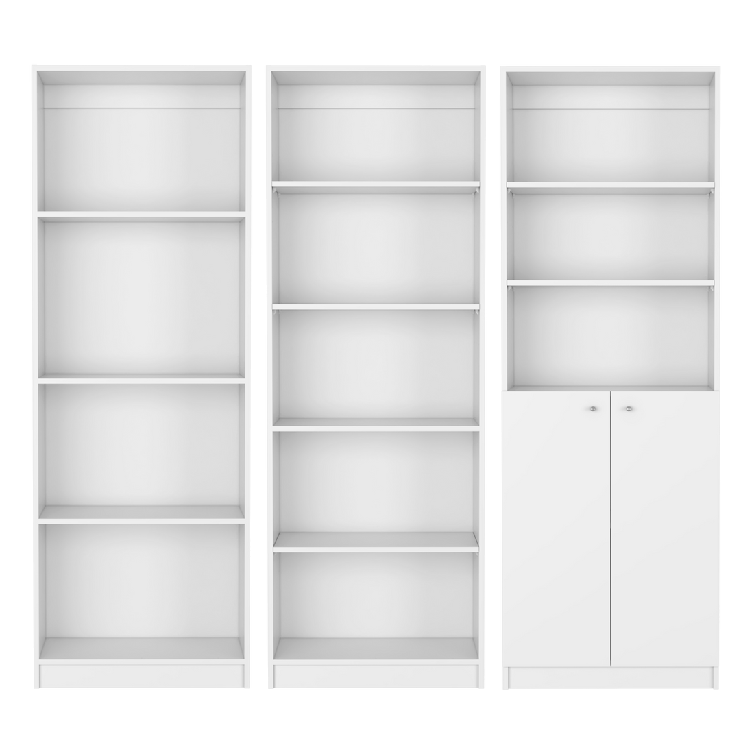 Utah 3 Piece Living Room Set With 3 Bookcases, White White Particle Board Engineered Wood