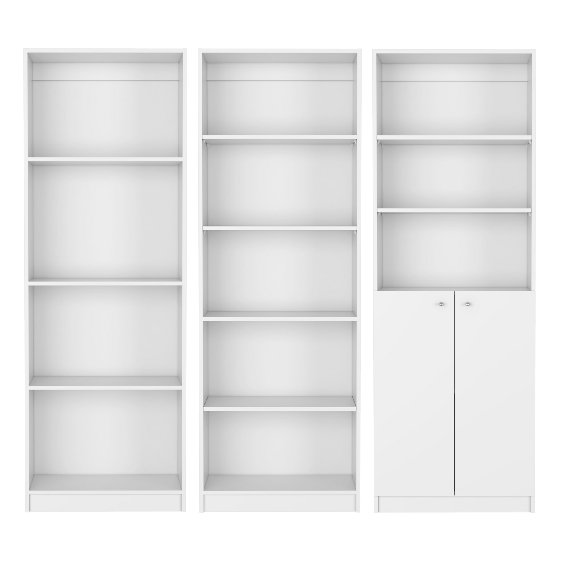 Utah 3 Piece Living Room Set With 3 Bookcases, White White Particle Board Engineered Wood