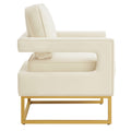 Modern Style Accent Chair With Gold Metal Basevelvet Upholstered Leisure Chair With Open Armrest, Armchair, Cream Cream Primary Living Space Modern Foam Velvet