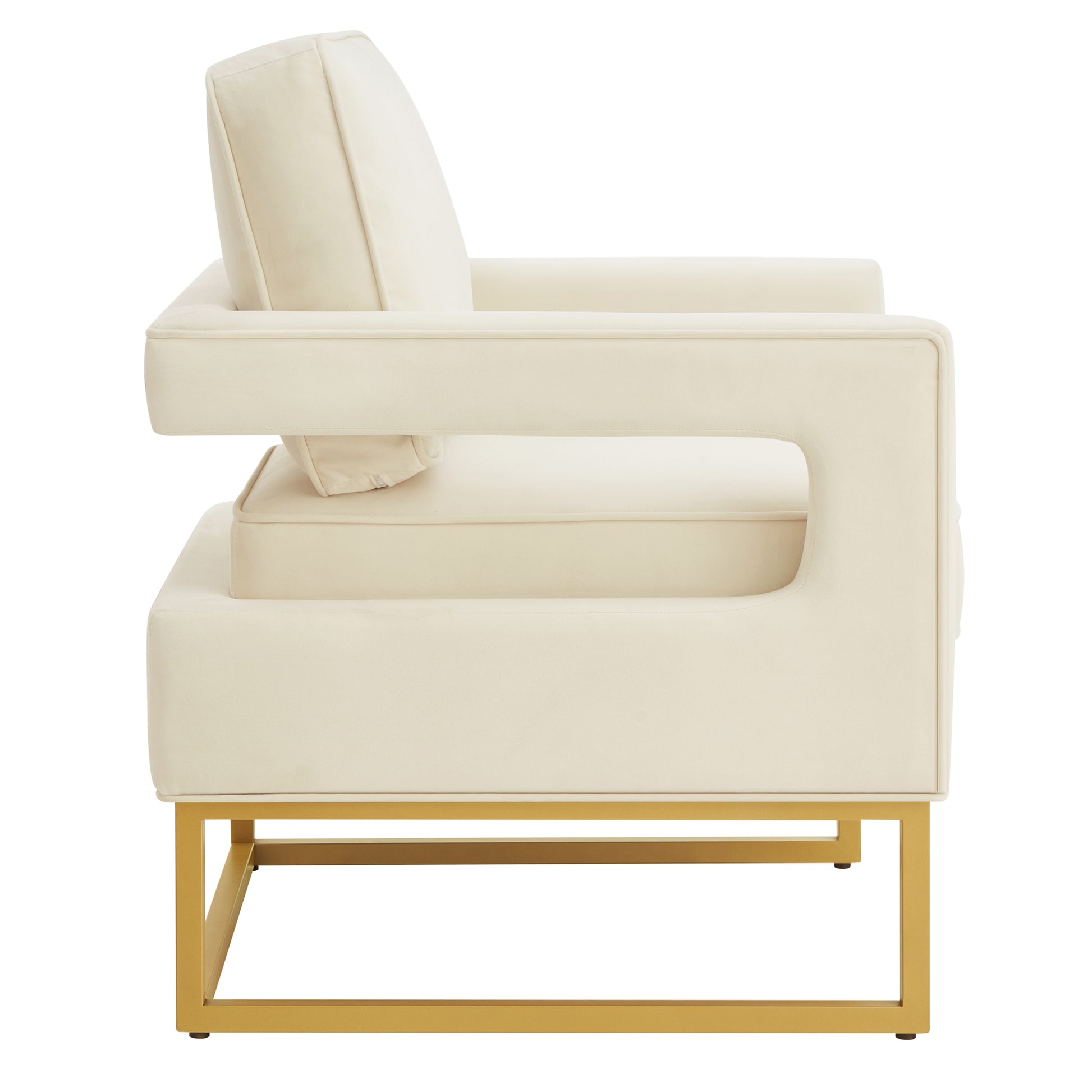 Modern Style Accent Chair With Gold Metal Basevelvet Upholstered Leisure Chair With Open Armrest, Armchair, Cream Cream Primary Living Space Modern Foam Velvet