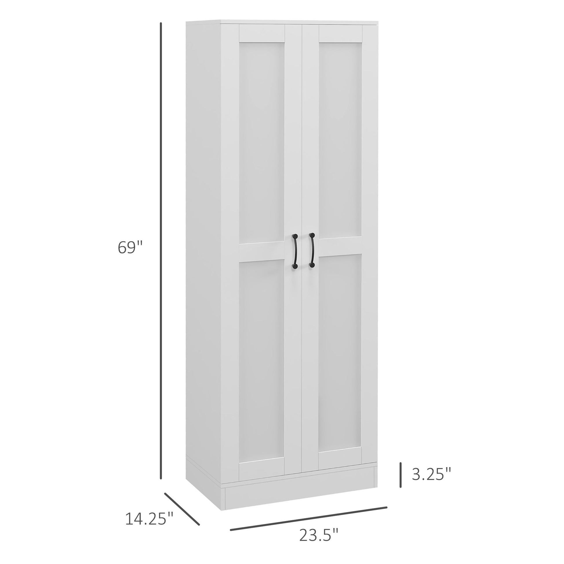 Homcom 69" Tall Storage Cabinet With Movable Storage Shelves, Modern Style Pantry Cupboard Cabinet With Soft Close Doors, White White Particle Board