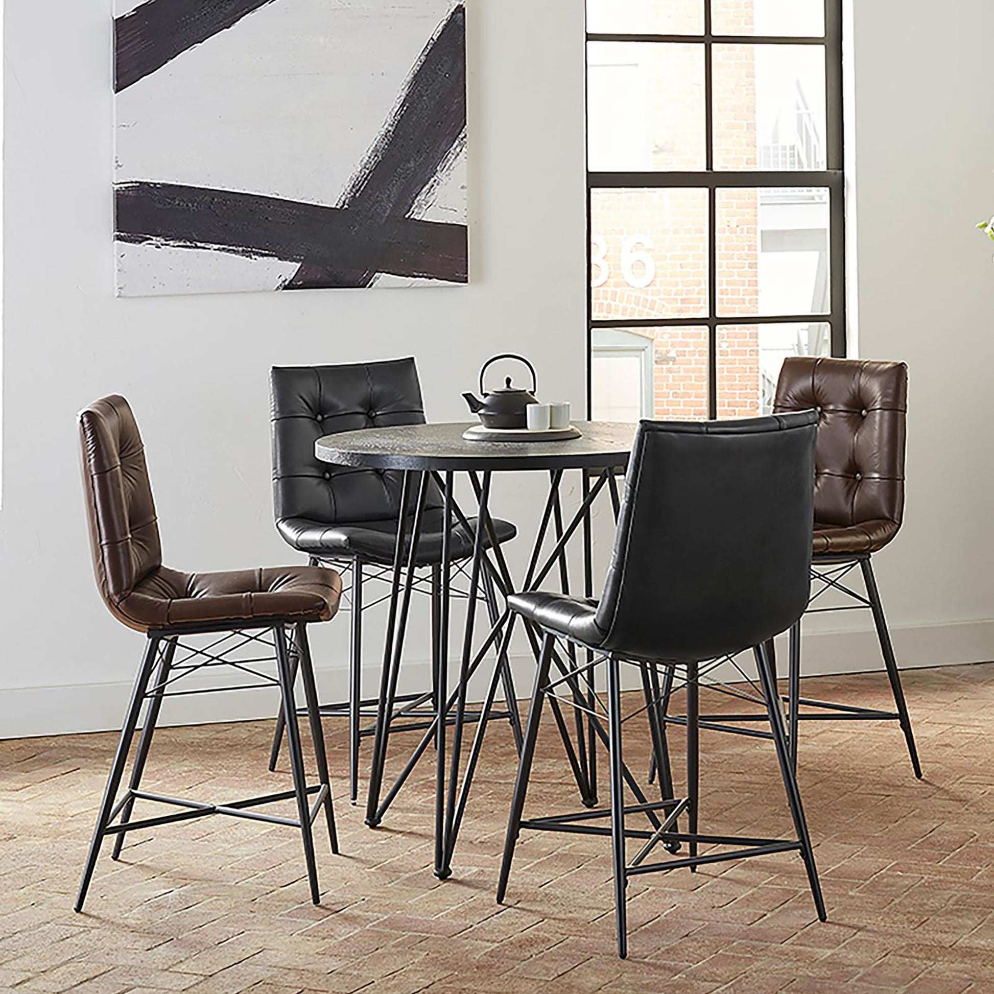 Black And Gunmetal Counter Height Table Black Seats 4 Dining Room Industrial Tabeltop Round Kitchen & Dining Tables Metal Hairpin