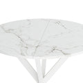 31.5'' Modern Cross Leg Round Dining Table, White Marble Top Occasional Table, Two Piece Removable Top, Matte Finish Iron Legs White Mdf Metal