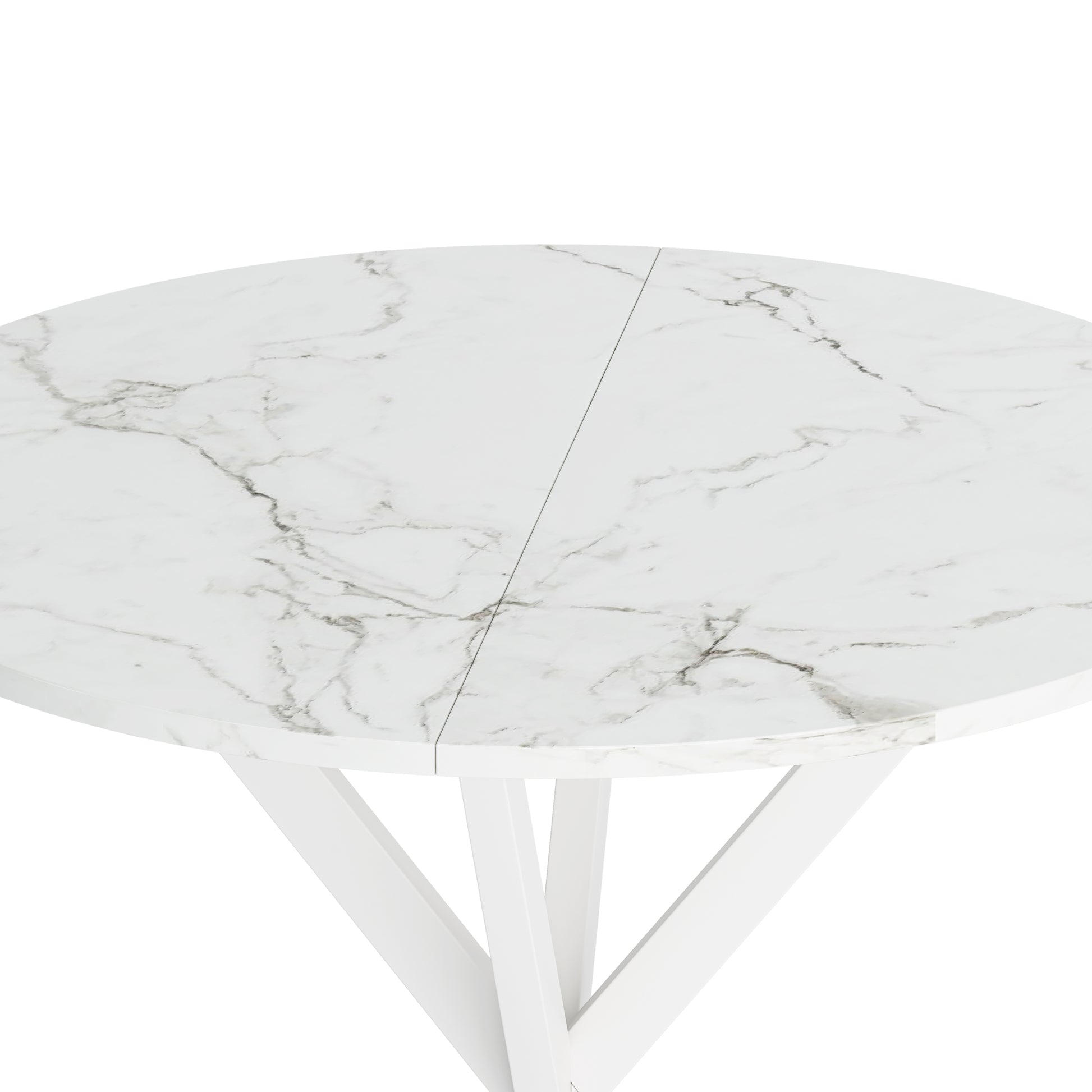 31.5'' Modern Cross Leg Round Dining Table, White Marble Top Occasional Table, Two Piece Removable Top, Matte Finish Iron Legs White Mdf Metal