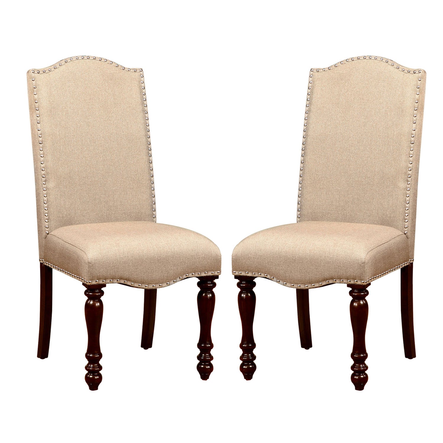 Set Of 2 Fabric Upholstered Dining Chairs In Antique Cherry And Beige Solid Cherry Dining Room Dining Chairs Solid Back Wood Fabric