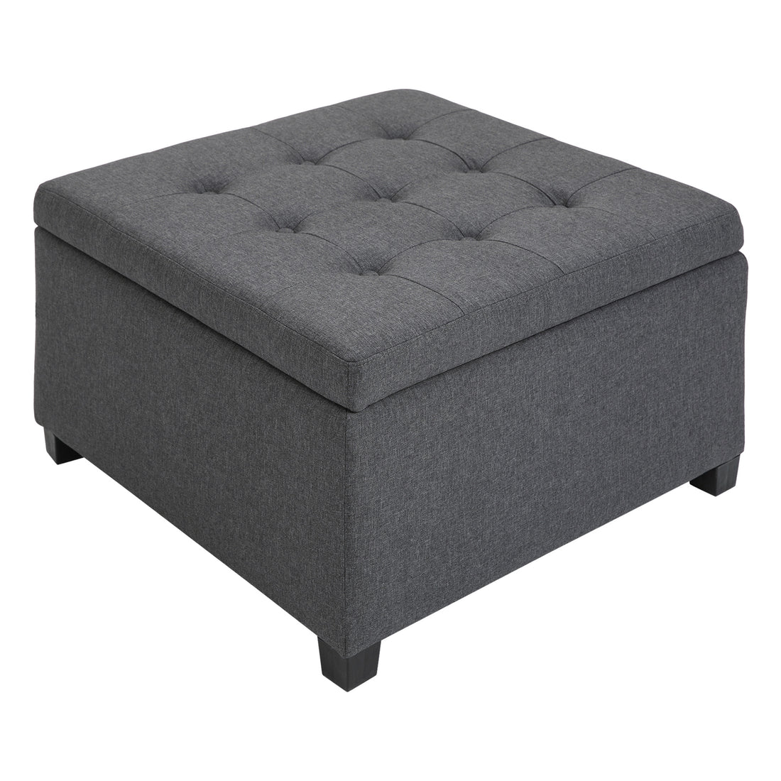 Homcom Fabric Tufted Storage Ottoman With Flip Top Seat Lid, Metal Hinge And Stable Eucalyptus Wood Frame For Living Room, Entryway, Or Bedroom, Grey Gray Plastic