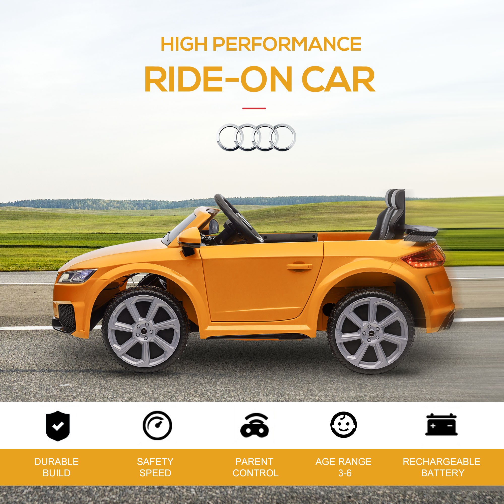 Aosom 6V Kids Electric Ride On Car, Licensed Audi TT yellow-steel