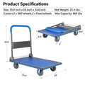 Dolly Cart Platform Truck 660Lbs Folding Foldable Push Cart Dolly Flatbed Dolly Metal With Wheels Hand Trucks Platform Truck Luggage Cart Heavy Duty Rolling Tool Cart Blue Steel