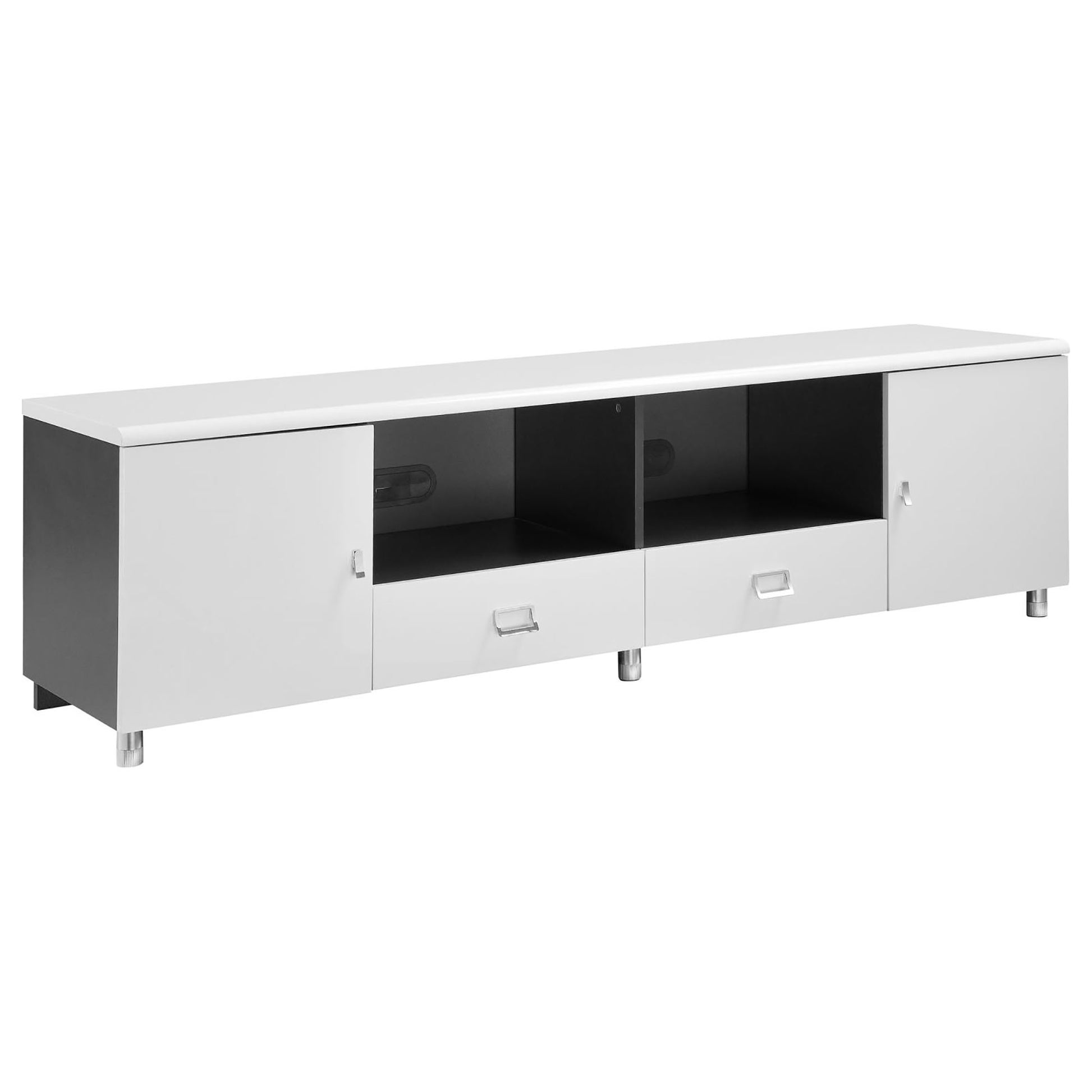 Glossy White And Grey 2 Drawer Tv Console White Primary Living Space 70 79 Inches 60 69 Inches Contemporary,Modern 60 Inches Wood