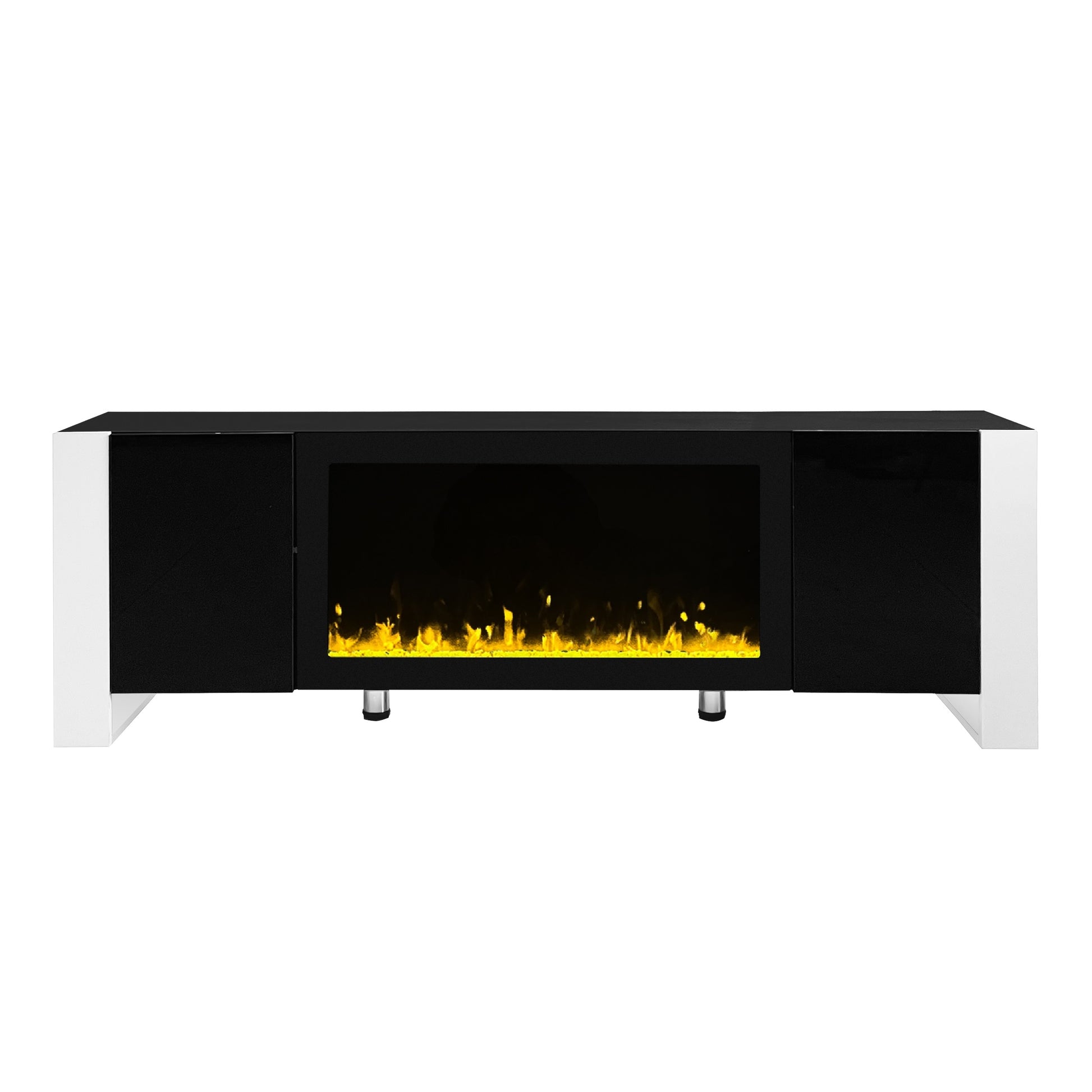 Modern Tv Stand With 34.2" Non Heating Electric Fireplace, High Gloss Entertainment Center With 2 Cabinets, Media Console For Tvs Up To 78", Black Black Primary Living Space 70 79 Inches 70 79 Inches Modern Mdf