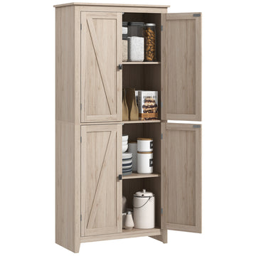 Homcom 72" Freestanding 4 Door Kitchen Pantry, Storage Cabinet Organizer With 4 Tiers, And Adjustable Shelves, Natural Natural Mdf