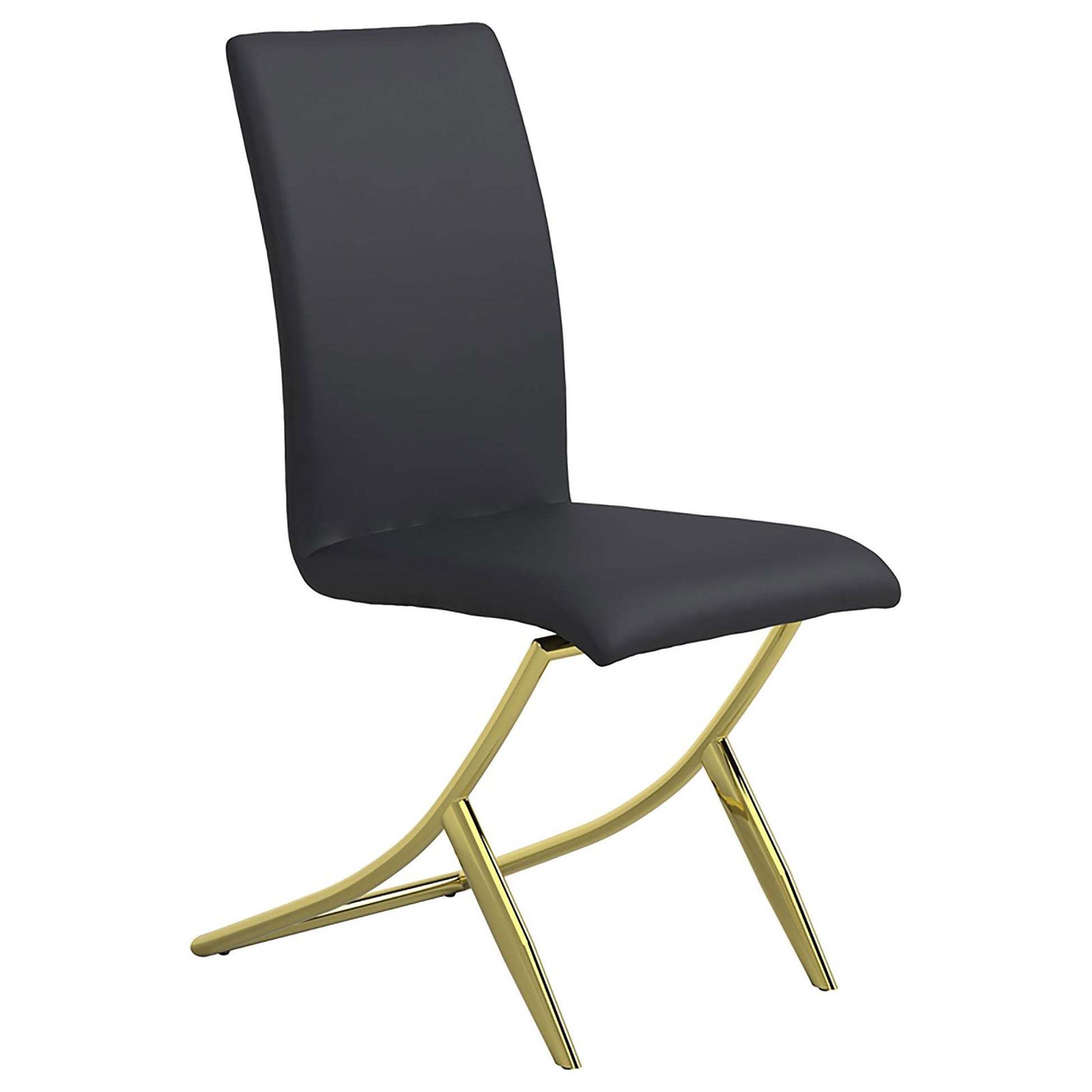 Black And Brass Dining Chairs Set Of 2 Polyurethane Solid Black Dining Room Rectangular Contemporary,Modern Side Chair Solid Back Upholstered