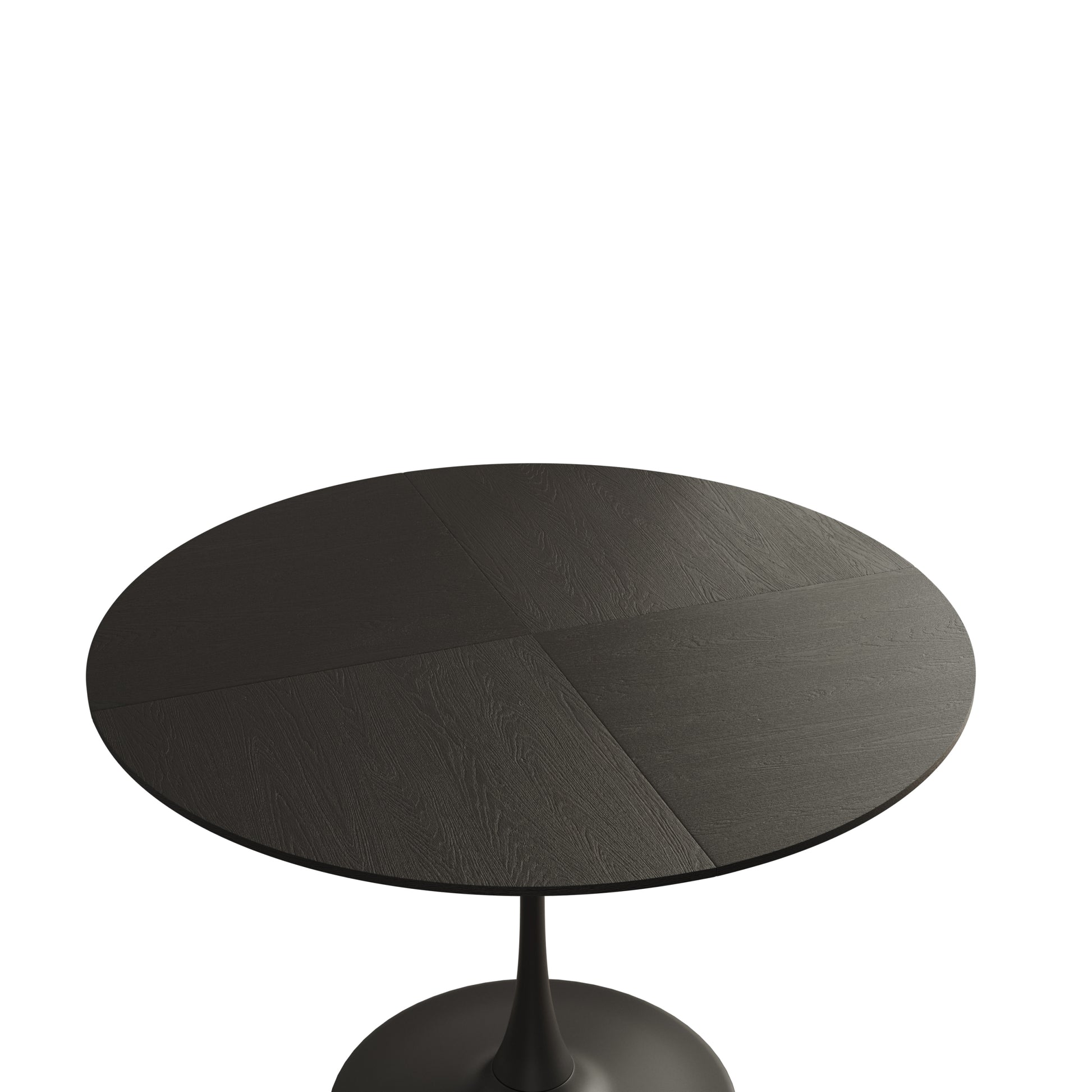 47.24"Modern Round Dining Table,Four Patchwork Tabletops With Black Color Solid Wood Grain Table Top,Metal Base Dining Table, End Table Leisure Coffee Table Black Mdf Metal