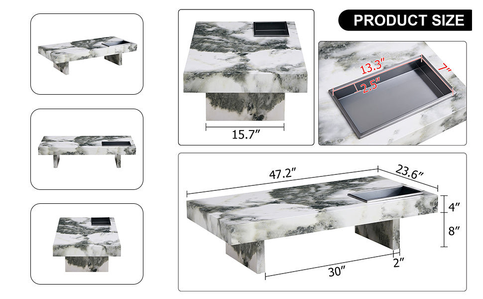 A Modern And Practical Coffee Table With Black And White Patterns. Made Of Mdf Material. The Fusion Of Elegance And Natural Fashion 47.2"* 23.6"* 12 " White Mdf