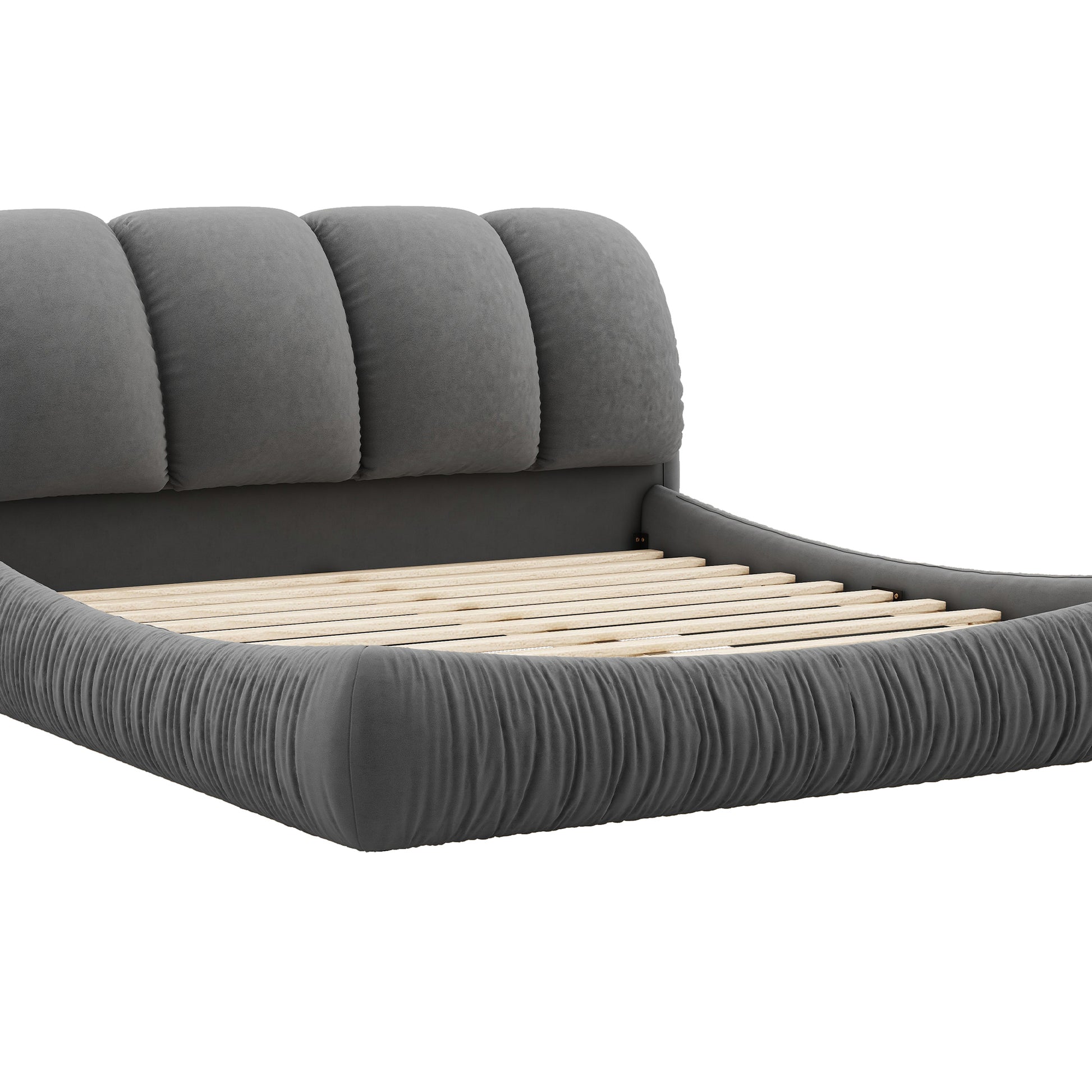 Queen Size Luxury Upholstered Bed With Thick Headboard, Velvet Queen Bed With Oversized Padded Backrest, Gray Expect Arrival Date 2024 4 2 Queen Gray Velvet