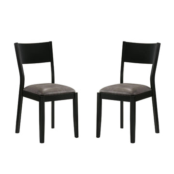 Set Of 2 Paddeddining Chairs In Black And Gray Finish Solid Black Dining Room Dining Chairs Faux Leather