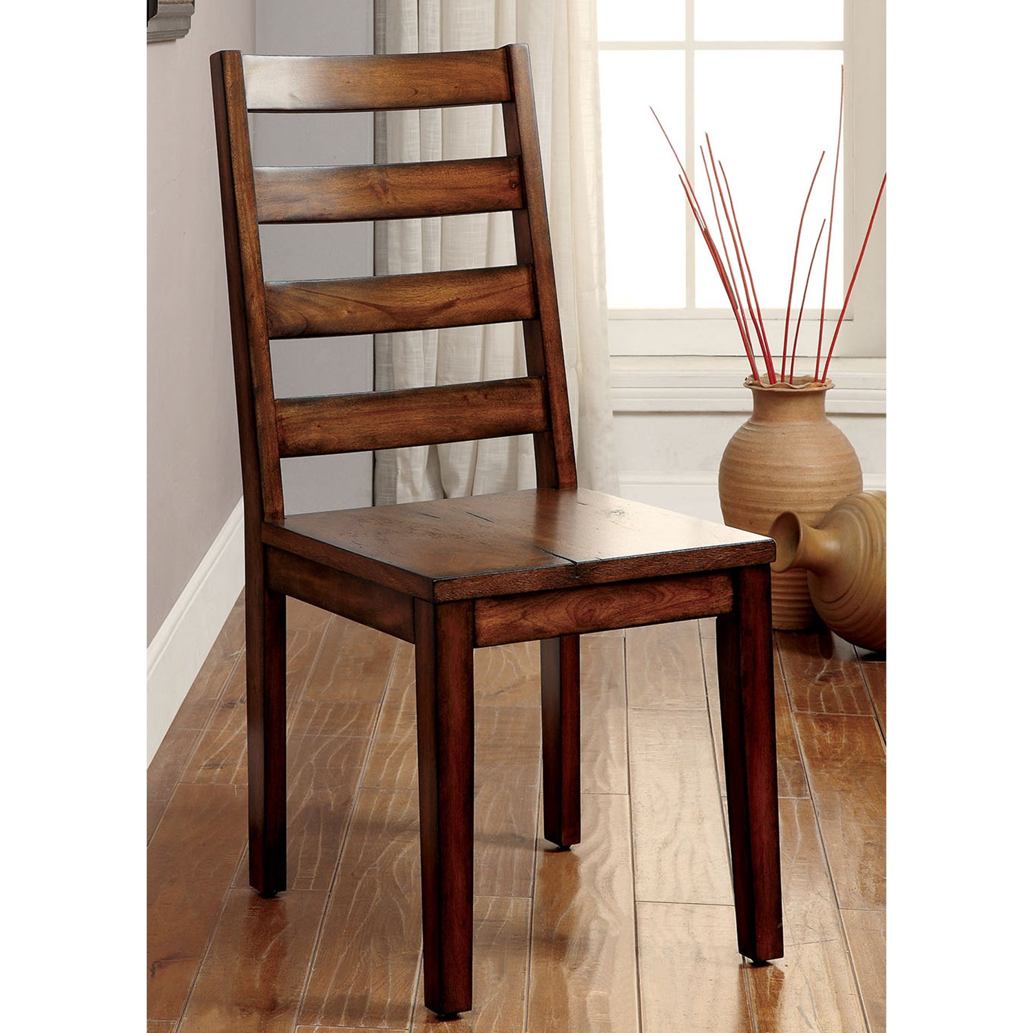 Set Of 2 Wooden Dining Chairs In Oak Finish Oak Dining Room Dining Chairs Ladder Back Wood