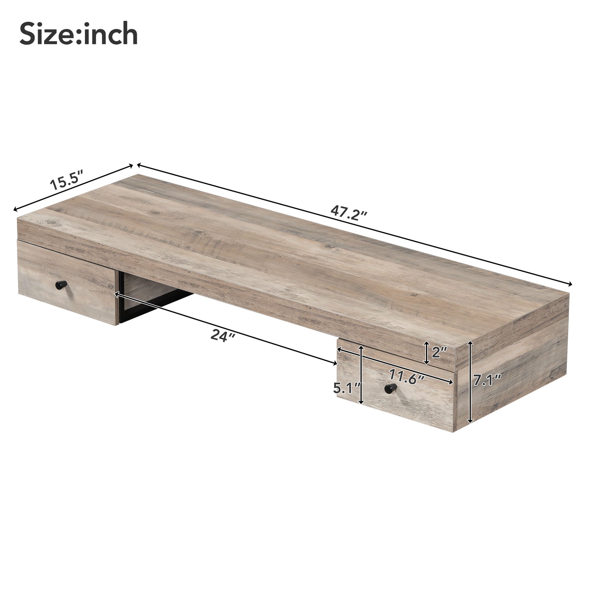 47.2" Wall Mounted Vanity Desk, Floating Vanity Shelf With Drawers, Dressing Table With Wooden Sticker,Computer Table Desk, Home Office Desk, Log Gray Sliding Gray Gray Drawer 2 Drawers Ball Bearing