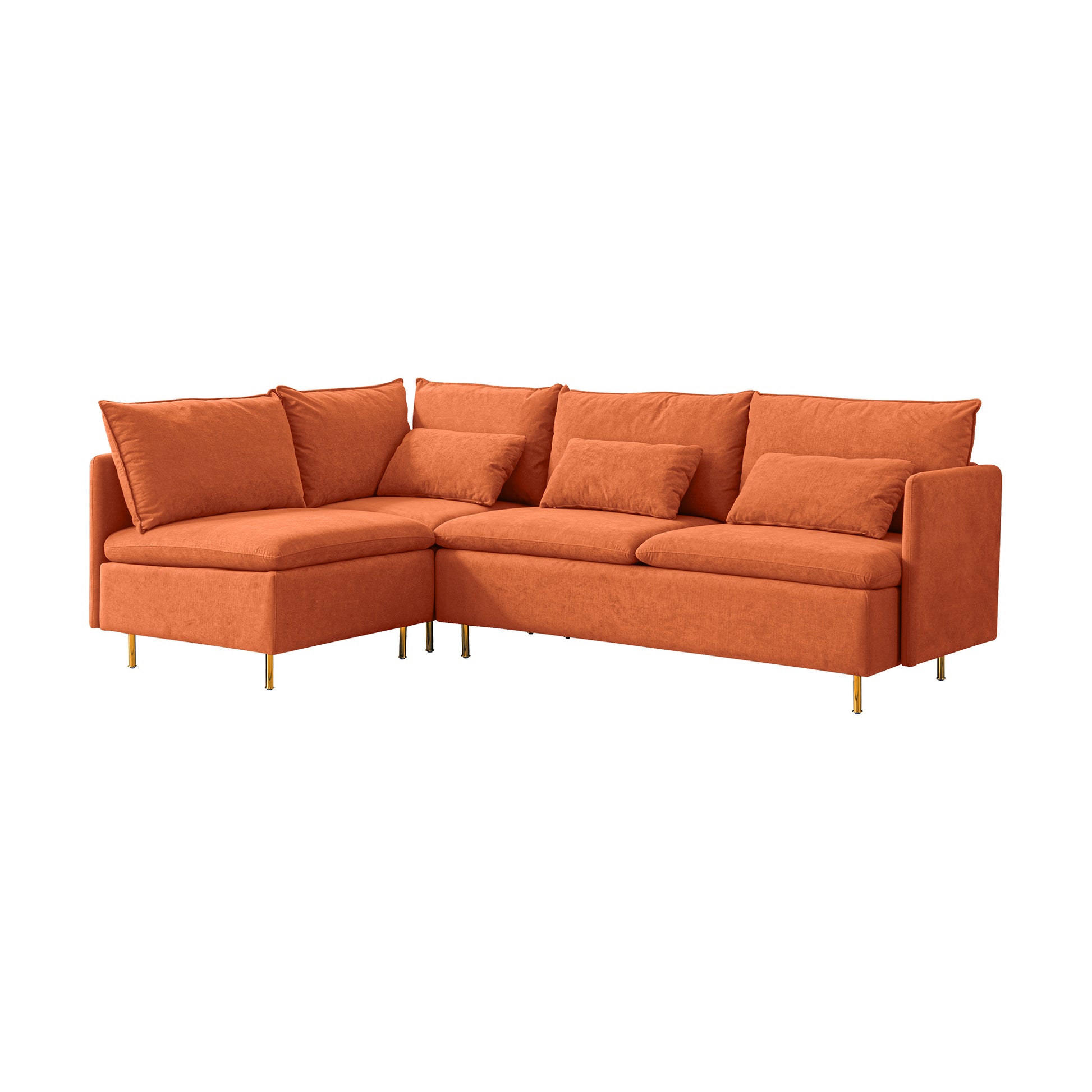 Modular L Shaped Corner Sofa ,Left Hand Facing Sectional Couch,Orange Cotton Linen 90.9'' Orange Foam Cotton Linen 3 Seat