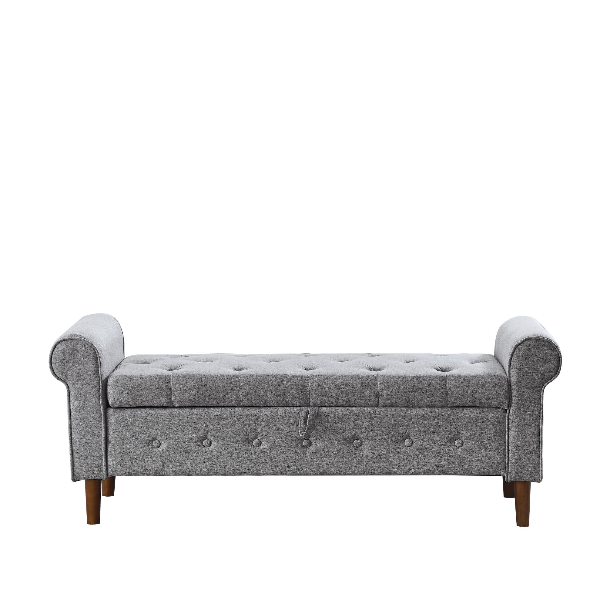 62" Bedroom Tufted Button Storage Bench, Modern Fabric Upholstered Ottoman, Window Bench, Rolled Arm Design For Bedroom, Living Room, Foyer Grey Grey Foam Fabric