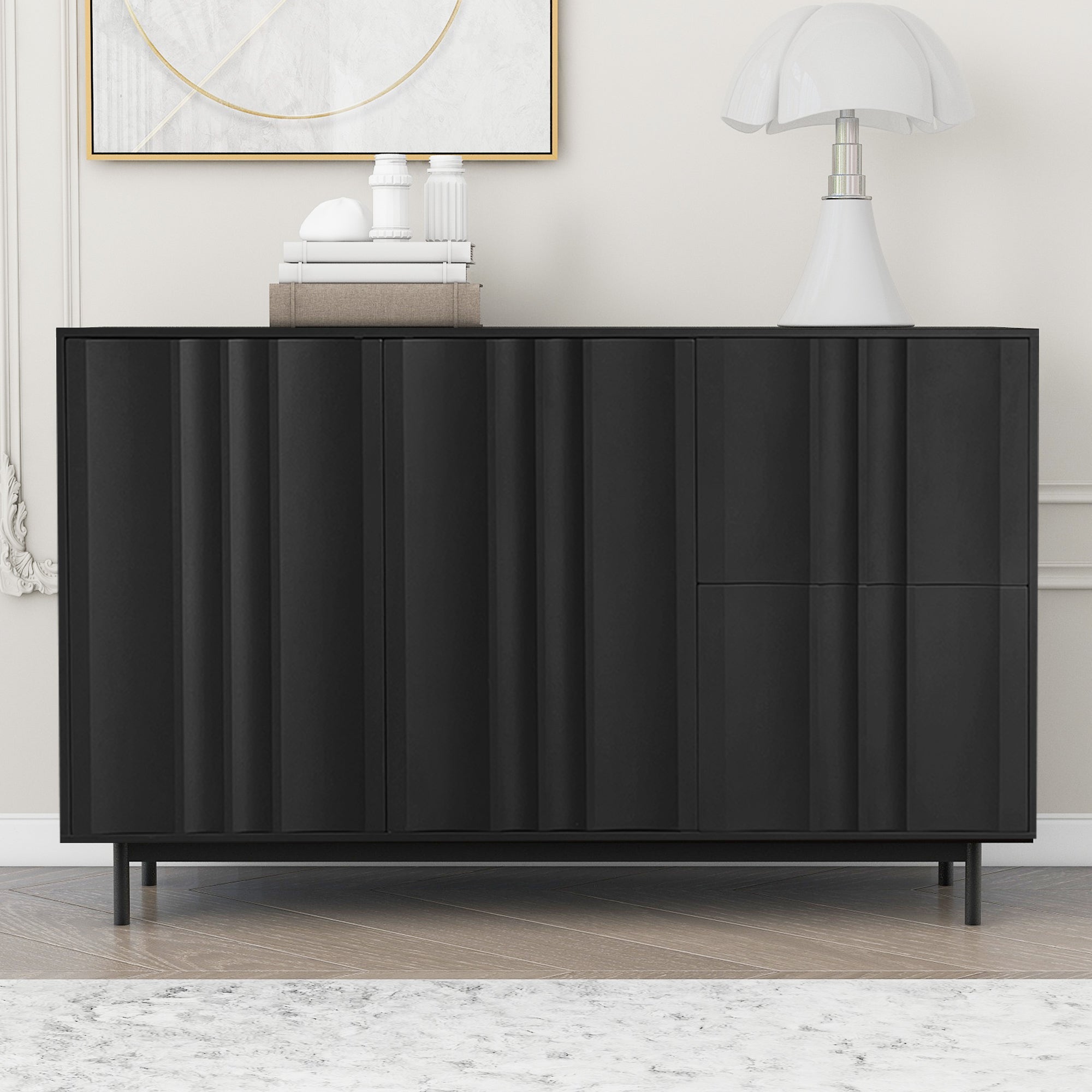 U STYLE Wave Pattern Storage Cabinet with 2 Doors and black-mdf