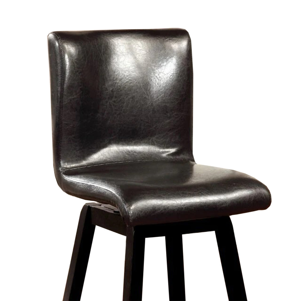 Set Of 2 Swivel Padded Counter Height Chairs In Black Finish Solid Black Dining Room Faux Leather