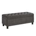 Upholstered Tufted Button Storage Bench ,Linen Fabric Entry Bench With Spindle Wooden Legs, Bed Bench Dark Gray Tufted Dark Gray Espresso Linen Or Linen Blend Primary Living Space Black American Design Rubberwood Wood Internal Storage Foam Linen