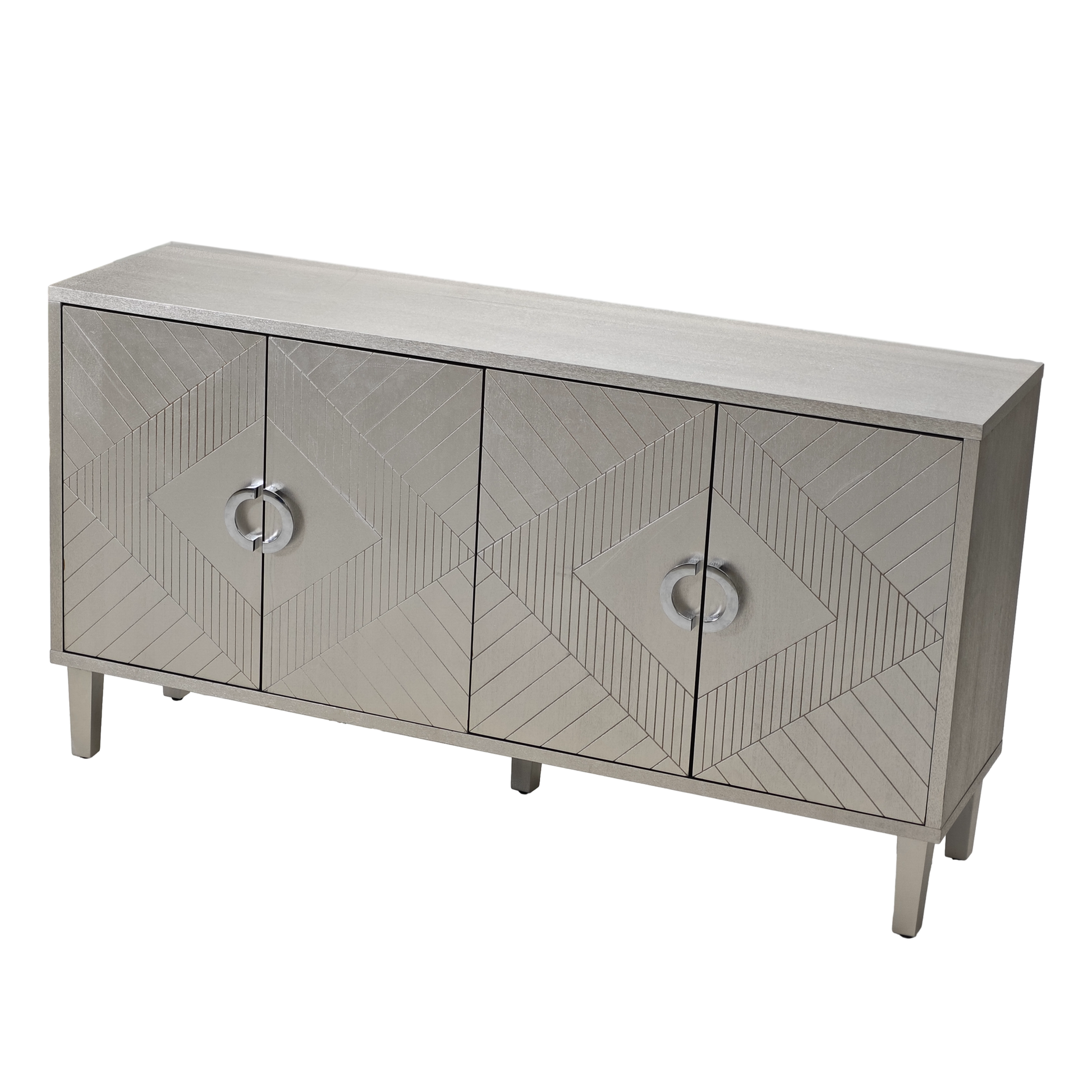 Stylish And Functional 4 Door Storage Cabinet With Pine Legs And Mdf, For Living Room Bedroom,And Kitchen,Champagne Champagne Mdf