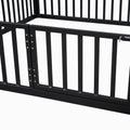 Twin Size Metal House Bed With Fence And Door, Black Black Metal