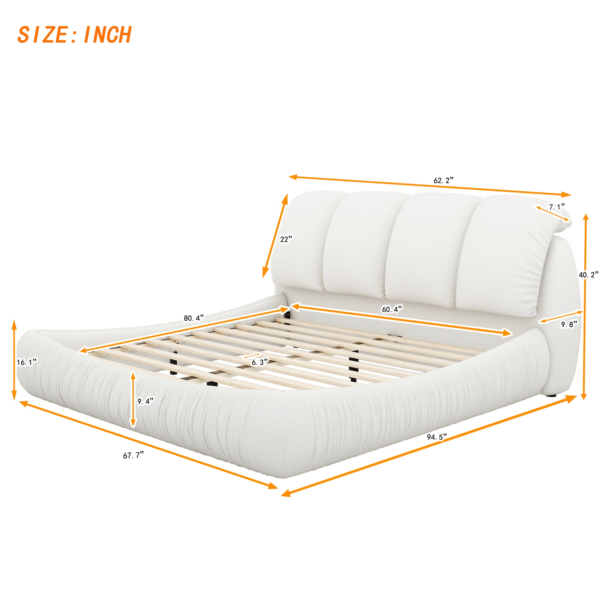 Queen Size Luxury Upholstered Bed With Thick Headboard, Leather Queen Bed With Oversized Padded Backrest, White Expect Arrival Date 2024 3 27 Queen White Pu Leather