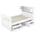 Twin Size Captain Platform Bed Frame With Storage Bookcases And Shelves,Four Drawers,White Twin White Solid Wood Mdf