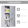 Kleankin Wall Mounted Medicine Cabinet, Locking Wall Cabinet With 3 Tier Shelves, Stainless Steel Frame And Glass Door, Lockable With 2 Keys, Silver, 12