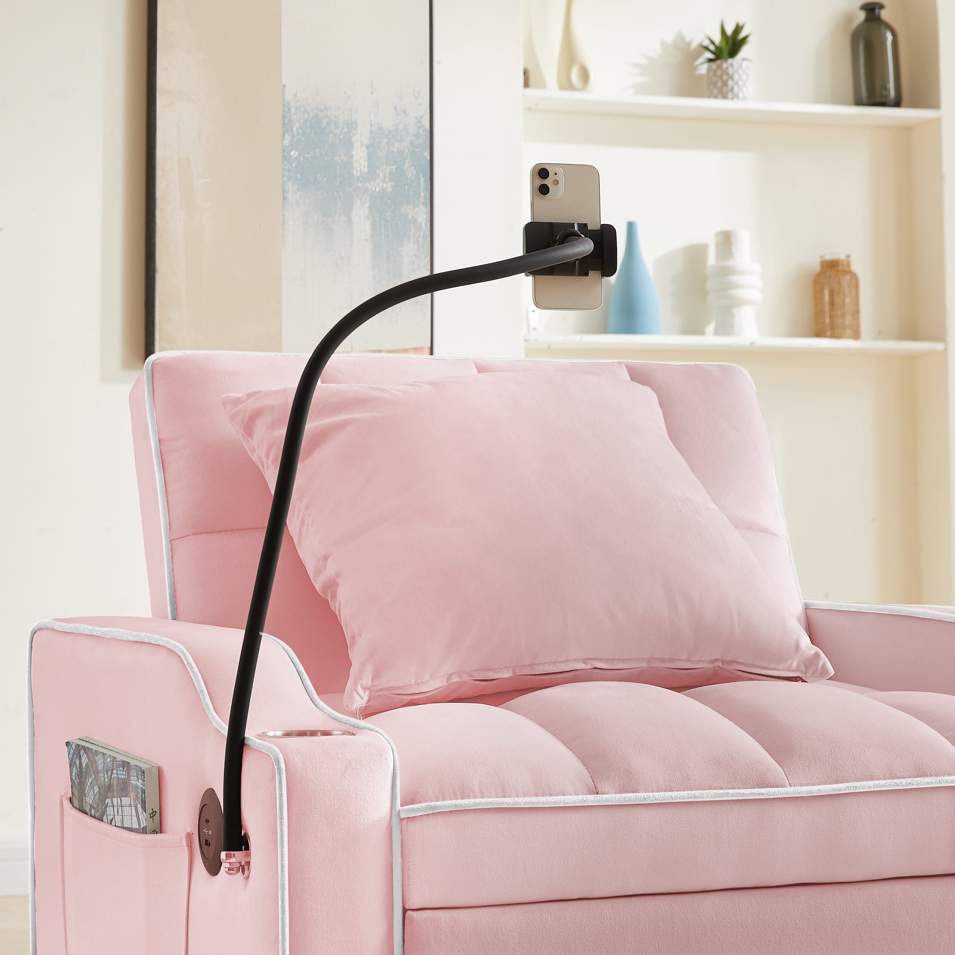 3 In 1 Sofa Bed, Convertible Sleeper Chair Sofa Bed Adjustable Pull Out Sleeper Chair Bed Multi Pockets Folding Sofa Bed For Living Room Bedroom Small Space Pink Pink Velvet 1 Seat