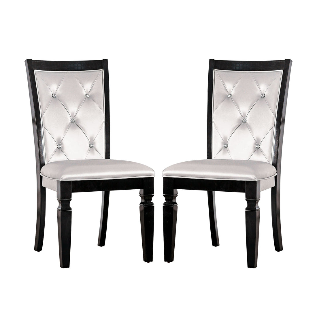 Set Of 2 Dining Side Chair In Black And Silver Finish Black Dining Room Dining Chairs Tufted Back Faux Leather