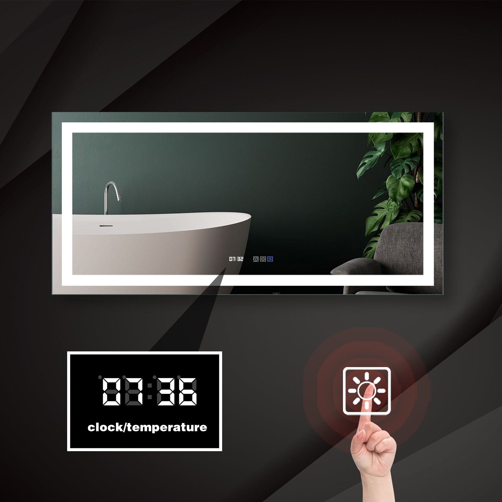 Led Bathroom Vanity Mirror60 X 28 Inch,Front -