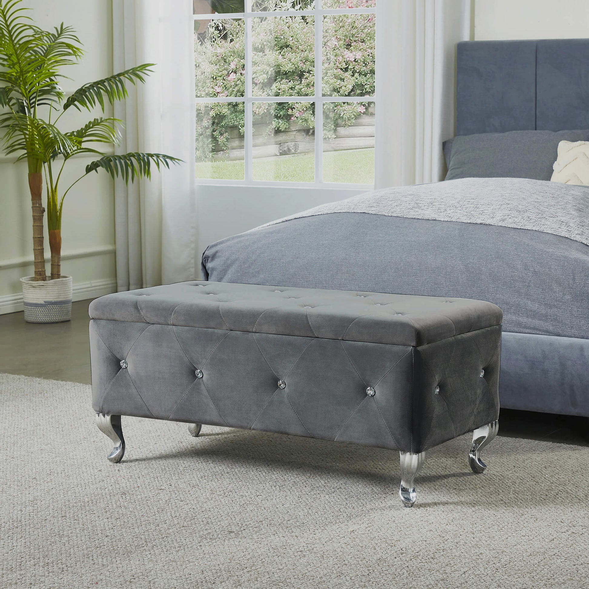 Tufted Storage Ottoman Bench For Bedroom End Of Bed Large Upholstered