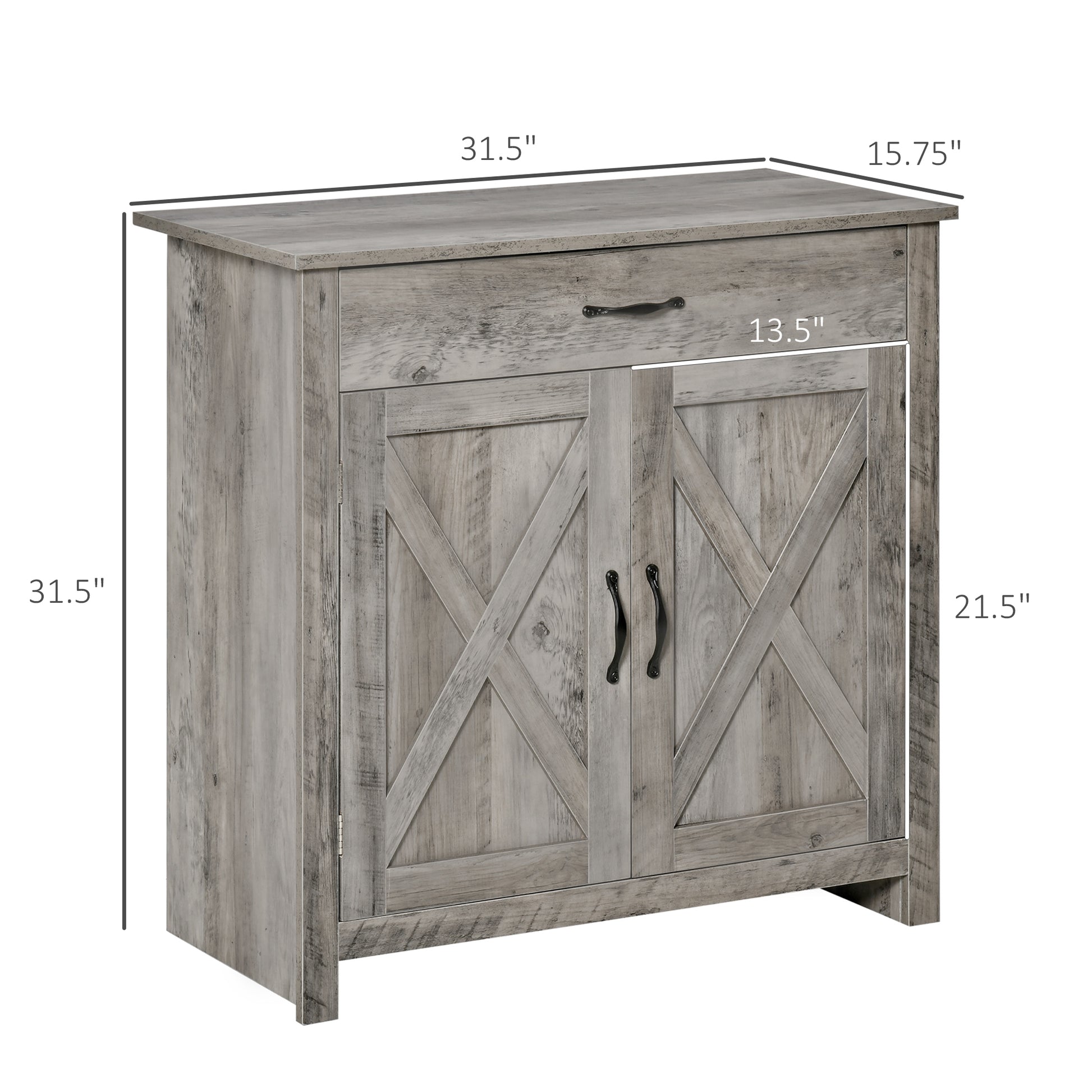 Homcom Farmhouse Sideboard Buffet Cabinet, Barn Door Style Kitchen Cabinet, 32" Accent Cabinet For Kitchen, Living Room Or Entryway, Gray Wash Natural Mdf