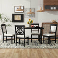 5 Piece Retro Dining Set, Rectangular Wooden Dining Table And 4 Upholstered Chairs For Dining Room And Kitchen Black Black Solid Wood Mdf