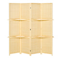 Homcom 4 Panel Folding Room Divider, 6 Ft Freestanding Bamboo Privacy Screen Panel With Storage Shelves For Bedroom Or Office, Natural Wood Color Natural Bamboo