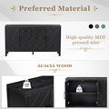 4 Door Retro Sideboard With Adjustable Shelves, Two Large Cabinet With Long Handle, For Living Room And Dining Room Black Black Mdf