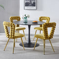 Modern Chair Set Of 2 With Iron Tube Legs, Soft Cushions And Comfortable Backrest, Suitable For Dining Room, Living Room, Cafe,Hairball Back Yellow Fabric
